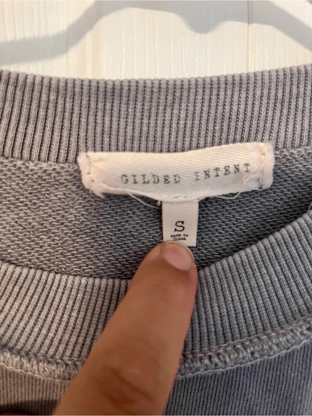 Gilded Intent Distressed Crewneck Sweater in Washed Gray